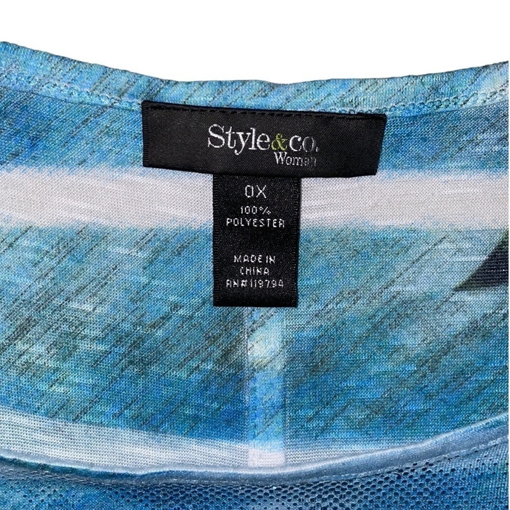 Style & Co. Women's Green Blue Abstract Lines Ruffled Sleeveless Top‎ Size 0X - Picture 4 of 4